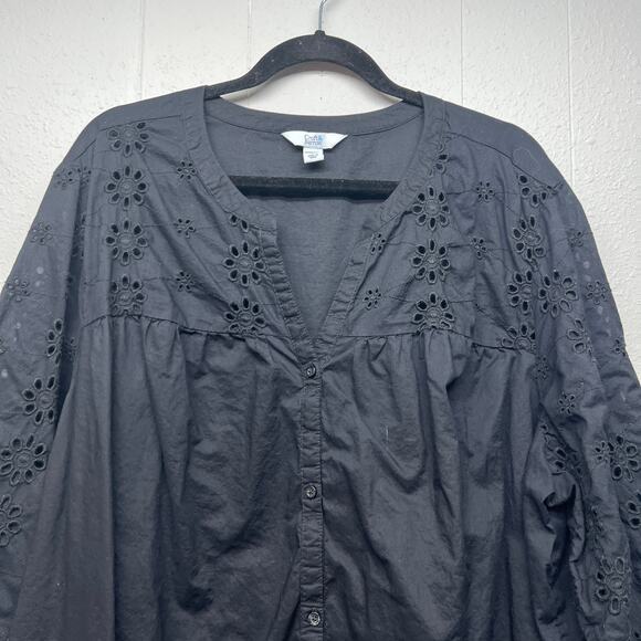 Croft & Barrow Top Women 3X 100% Cotton Eyelet Button Front Breathable Dark Boho - Picture 3 of 14
